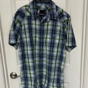 Prana Men's Casual Blue and Green Checkered Shirt size Large